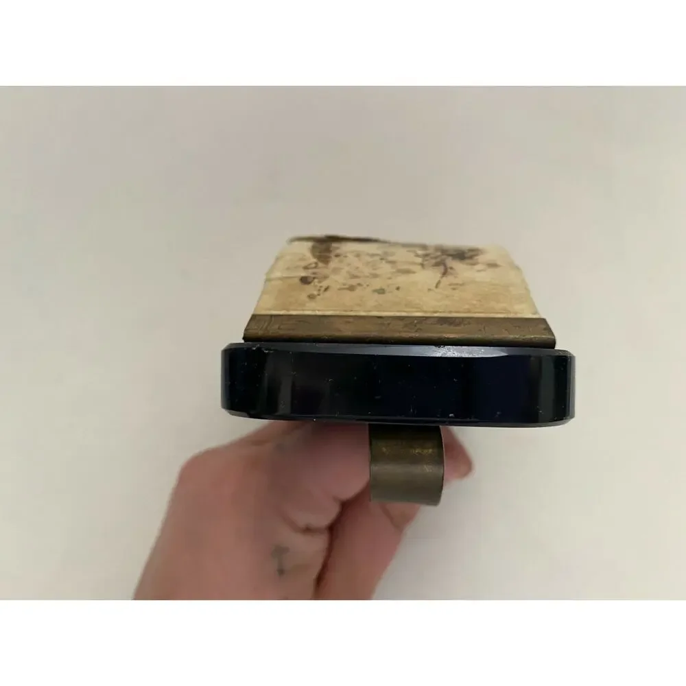 Vintage Antique Curved Hand Held Ink Blotter Brass Bronze Handle Black Lucite